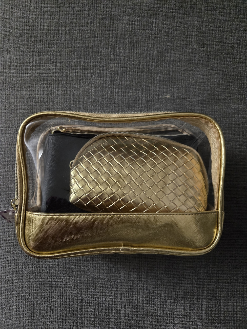 Gold Clear Travel Toiletry 3 Bag Set - Women Bags